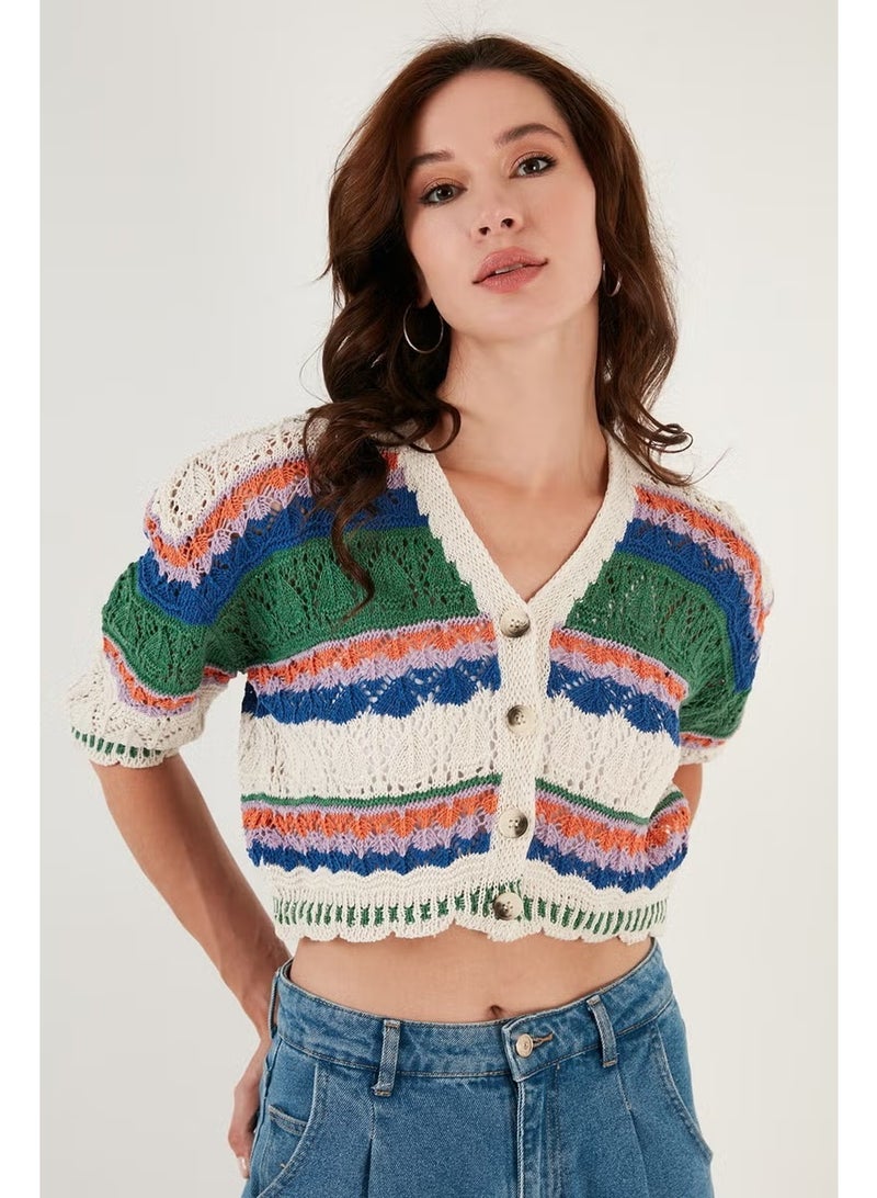 Lela Colored V-Neck Openwork Crop Cardigan Women's Cardigan 6071583 - Image 2